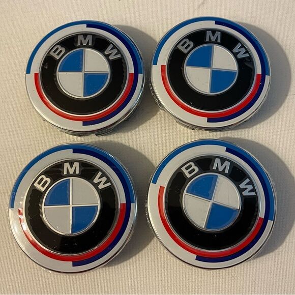 BMW 50th Anniversary wheel center caps 68mm set of 4 NWT - Picture 3 of 7